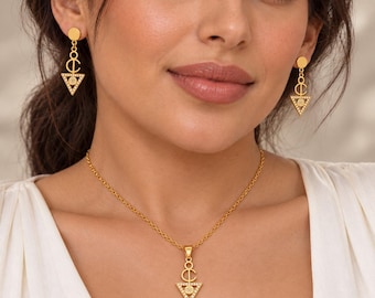 Parure femme 18k- amazigh kabyle berbère minimaliste avec une chaîne acier inoxydable et pierres zircon- parure amazigh - Tout plaqué or 18K