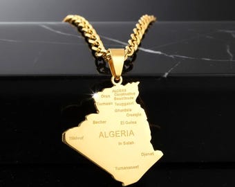 Collier homme et femme -Algérie avec une chaîne, tout en acier inoxydable– collier ethnique