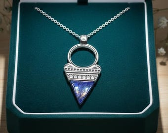 Collier sautoir touareg femme argent sterling 925 - pendentif et chaîne en argent massif - collier ethnique avec véritable pierre