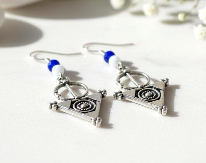 Boucles d'oreilles amazigh berbère femme argent plaqué -Tizerzit– boucles d'oreilles berbère- ethnique- bijoux amazighs. Fait main