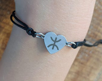 Bracelet amazigh coeur femme- avec le signe ⵣ amazigh – bracelet berbère- bracelet ethnique - Kabyle - acier inoxydable
