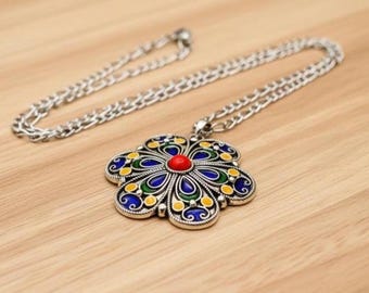 Collier femme- amazigh kabyle berbère traditionnel avec une chaîne en acier inoxydable– collier ethnique