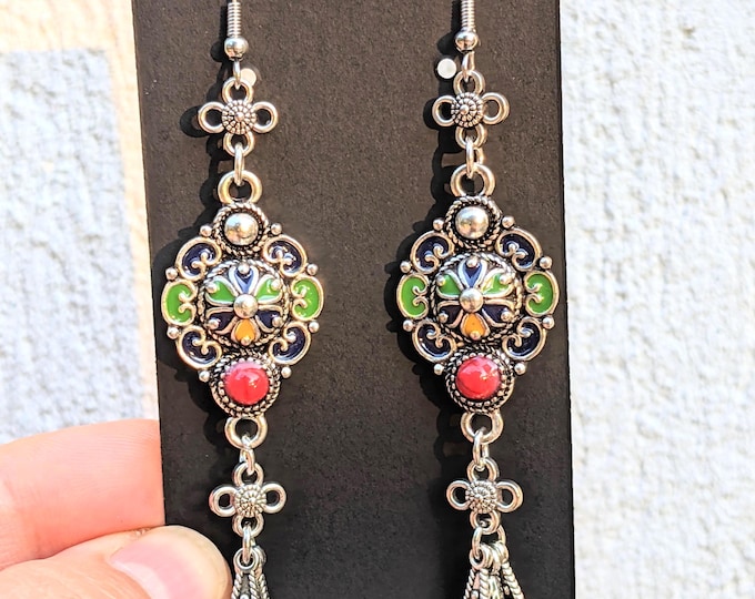Boucles d'oreilles kabyles acier et Émail – Fait Main à Marseille, amazigh, berbère -  bohèmes - ethnique- bijoux boho