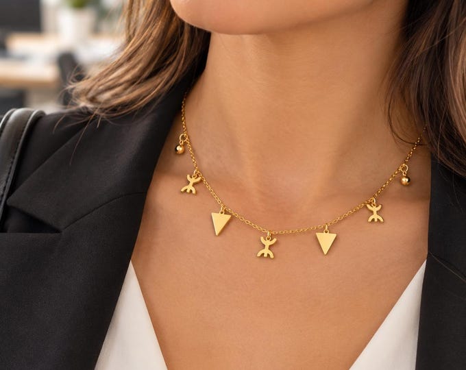Collier femme- avec le signe ⵣ amazigh – collier berbère- collier ethnique - Grande qualité acier inoxydable
