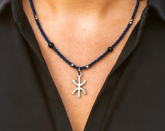 Collier amazigh femme Tressé à la main - éloigne mauvais oeil avec le signe ⵣ amazigh – collier berbère- Fait main, bijou unique