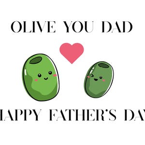 Lustige Vatertags Karte – "Olive You Dad" – Wortspiel Karte für Papa – Kawaii Oliven – Geschenk zum Vatertag – Druckbare Karte
