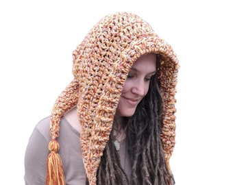 Crochet Pixie Festival Hood, Fairycore Hood, Pixiecore Hood, Cottagecore Aesthetic, Crochet Dreadlock Hood Hat