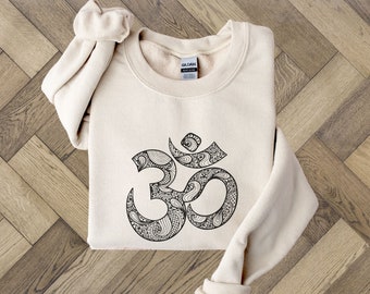 Om Symbol Yoga Boho Crew Neck Sweatshirt, Cozy Chunky Oversized Sweater for Fall and Winter