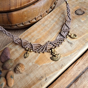 Boho Charm Macrame Necklace, &#39;Cleo&#39; Macrame Pendant, Gemstone, Crystal Jewellery