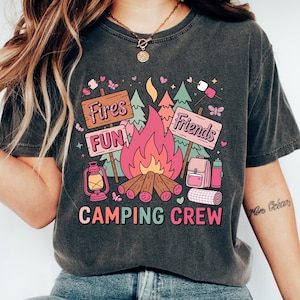 Camping Crew Shirt, Cute Campfire Friends Shirt, Summer Camping T Shirt, Pink Camping Shirts, Fires Fun Friends Shirt, Camp Lover Gifts