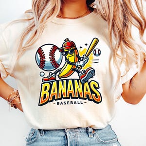 Let&#39;s Go Bananas Baseball Shirt, Funny Banana Baseball Shirt, Banana Playing Baseball Tee, Funny Baseball Gifts, Sports Team Mascot T Shirt
