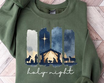 Sudadera "Oh Holy Night", sudadera con capucha navideña familiar, camiseta navideña para mujer, camiseta navideña para mujer, regalo de fiesta navideña, camiseta de Feliz Navidad