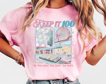 Keep It 100 On The Land The Seas The Skies Shirt, Disney Boat Seagull Tee, Disney Parks With Spaceship Earth Tshirt, Disney EPCOT Apparel