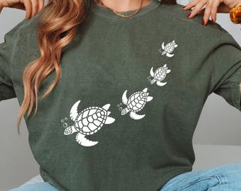 快適なウミガメTシャツ、サマーシャツ、女性へのギフト、ビーチタートルTシャツ、サマーレディーススウェットシャツ、シーワールドギフト、コースタルタートルクルーネック