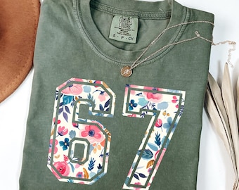 Comfort Colors® 6 7 Shirt, Floral Six Seven Tshirt, Funny 67 Meme Tee For Teens, Gen Alpha Humor Top, Flower 6 7 Teacher Shirt, Trendy Gift