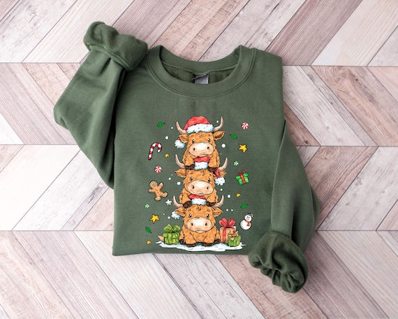 Christmas Cow Sweatshirt, Cow Lights Sweater, Cute Holiday Cow Shirt, Cow Lover Gift, Winter Highland Cow Crewneck, Farm Christmas Tshirt