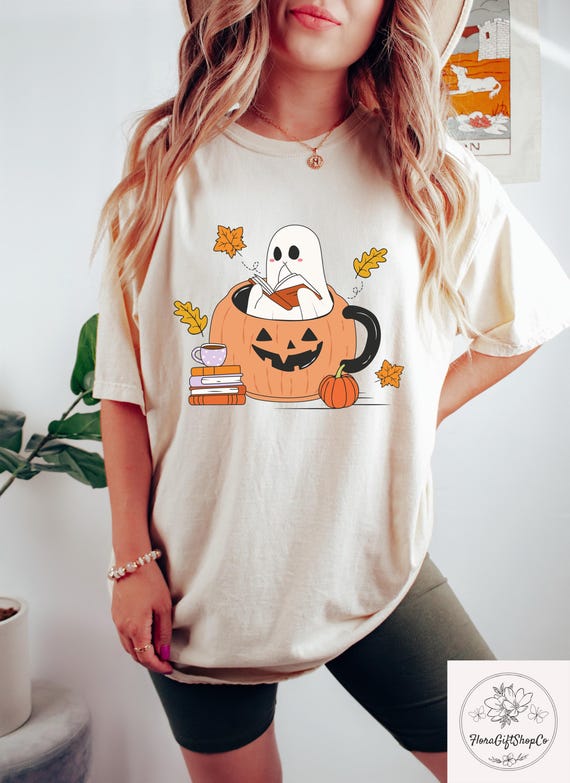 Ghost Reading Books Shirt, Bookish Halloween Sweatshirt, Teacher Librarian Halloween Gift, Halloween Book Lover Tee, Halloween School Shirt
