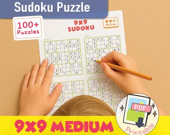 印刷可能な数独パズルパック – 中サイズパズル108個、9x9グリッド（デジタルPDFダウンロード）