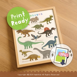 Dinosaurs Poster – Educational Prehistoric Dinosaur Wall Art for Kids – Printable Digital Download – Classroom Decor, Playroom, Nursery
