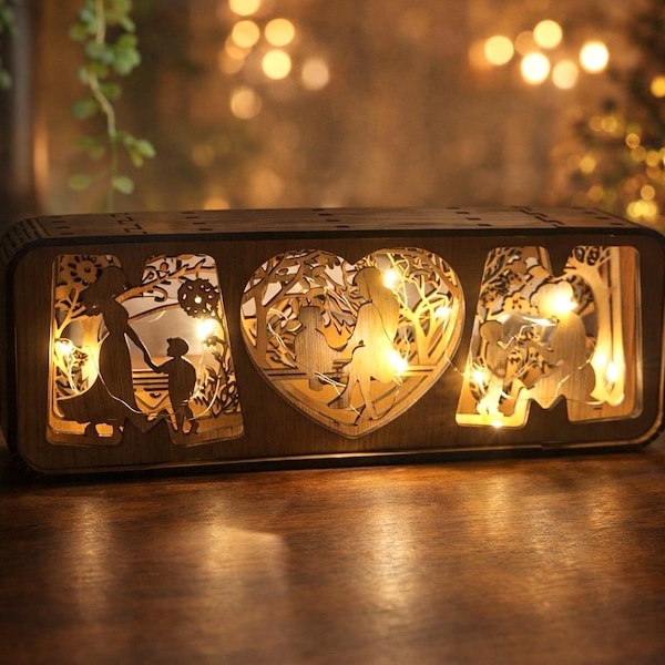 Mother’s Day Gift for Mum – LED Light Box Gift – Wooden Handmade Keepsake – Gift for Mum from Daughter or Son