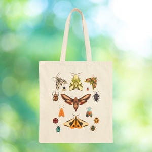 Bug Print Tote Bag, Insect Design Canvas Carryall, Nature Lover Gift, Eco-Friendly Shopping Bag, Garden Bug Pattern Reusable Handbag,