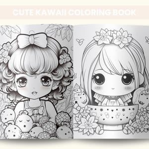Cute Kawaii Coloring Book for Kids and Adults | Printable Digital Coloring Pages | Fun and Relaxing Kawaii Doodles for Stress Relief