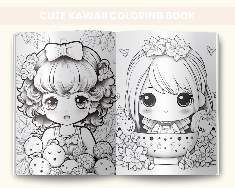 Cute Kawaii Coloring Book for Kids and Adults | Printable Digital Coloring Pages | Fun and Relaxing Kawaii Doodles for Stress Relief