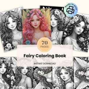 Fairy Coloring Book for Kids and Adults | Printable Digital Coloring Pages | Whimsical Fairy Garden Creatures and Magical Scenes