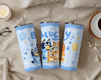 Bluey Tumbler Wrap Design, 20oz Skinny Tumbler PNG, Cartoon Sublimation Wrap Download