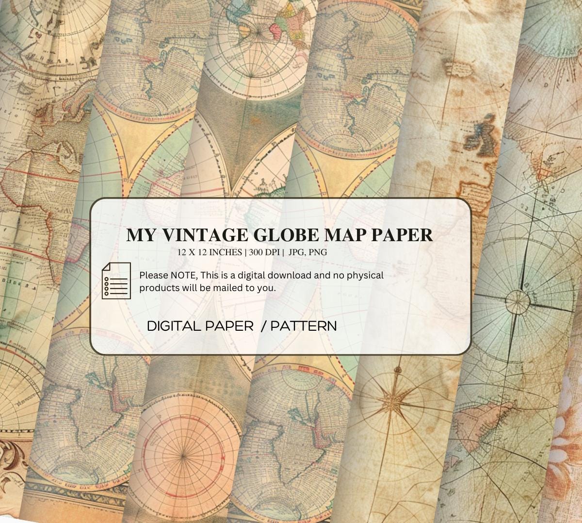 Vintage World Map Digital Paper Pack, Scrapbook, Gift Wrap (digital ...