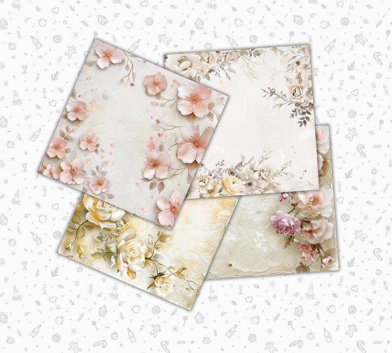 Vintage Floral Digital Paper Pack: Shabby Chic Scrapbook Backgrounds ...
