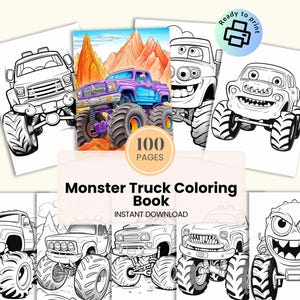 Monster Truck Coloring Book Mockup | Editable PSD and JPG Display for Printable Coloring Pages | Kid-Friendly Activity Book Listing Template