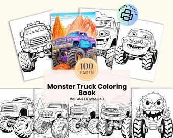 Monster Truck-kleurboekmodel: bewerkbare PSD- en JPG-sjabloon
