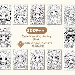 Cute Kawaii Coloring Book for Kids and Adults | Printable Digital Coloring Pages | Fun and Relaxing Kawaii Doodles for Stress Relief