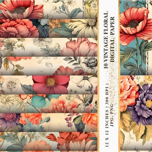 Mon papier floral vintage, arrière-plans de scrapbooking numérique, papiers à motif de fleurs anciennes, lot de papiers créatifs imprimables à téléchargement immédiat
