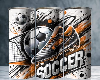 Orange Dynastic Soccer Tumbler Wrap PNG: 20oz Skinny Sublimation Design (Digital Download)