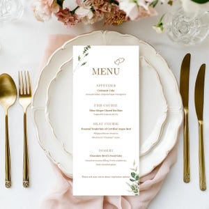 Modello di menu di nozze floreale stampabile, design elegante per biglietti di ricevimento, modello Canva modificabile, download immediato, stile Boho
