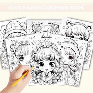 Cute Kawaii Coloring Book for Kids and Adults | Printable Digital Coloring Pages | Fun and Relaxing Kawaii Doodles for Stress Relief