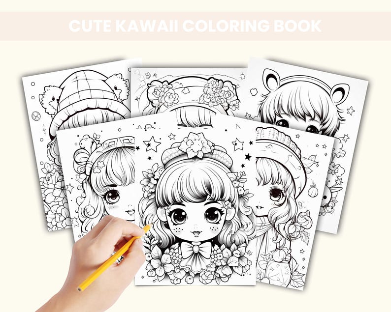 Cute Kawaii Coloring Book for Kids and Adults | Printable Digital Coloring Pages | Fun and Relaxing Kawaii Doodles for Stress Relief