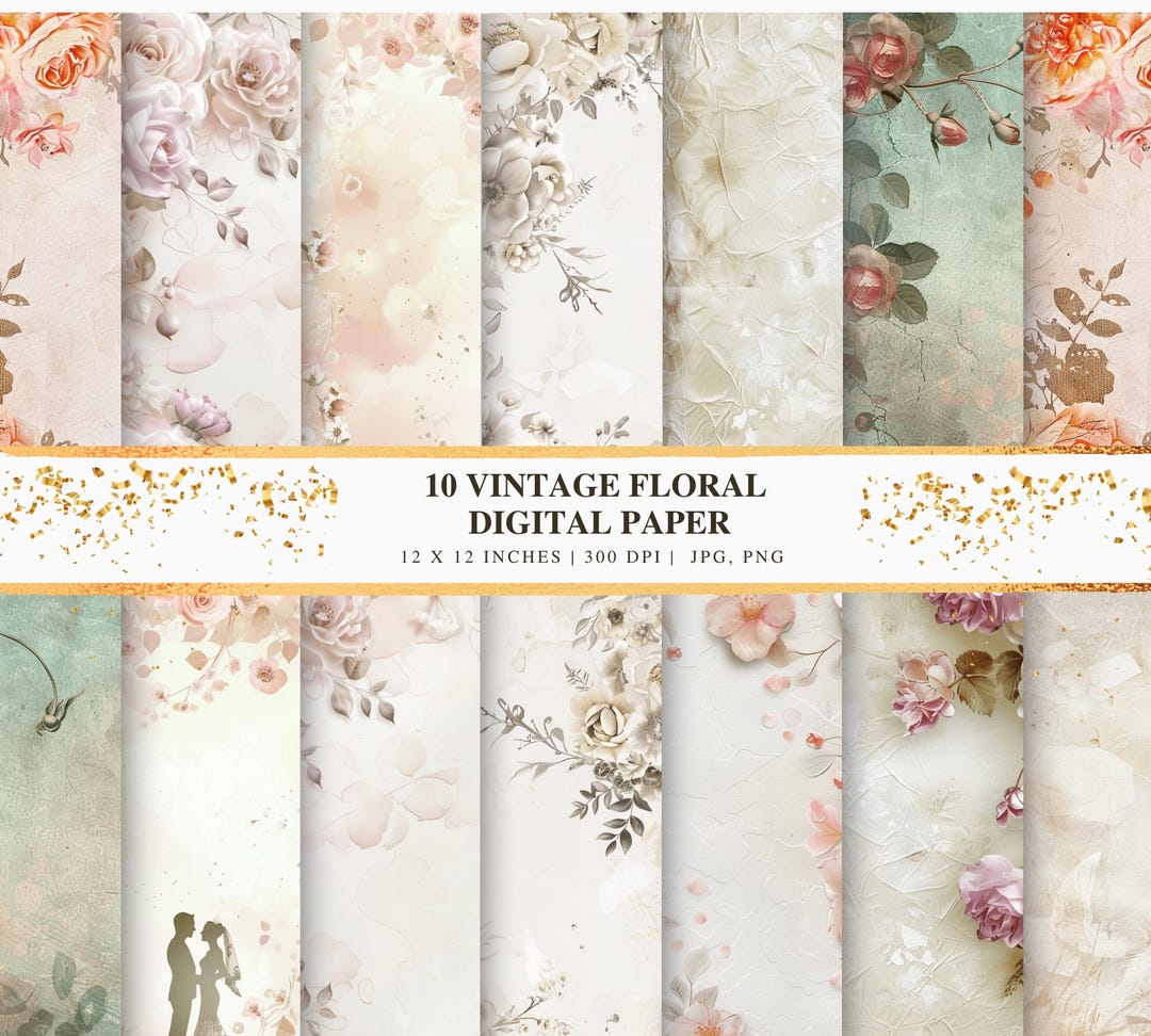 Vintage Floral Digital Paper Pack: Shabby Chic Scrapbook Backgrounds ...