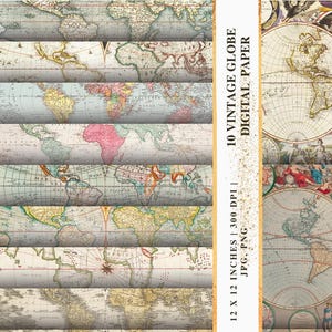 Vintage kultige Landkarte Papier, digitales Geschenkpapier-Bündel, antiker Stil bedruckbare Blätter, Scrapbooking und Geschenkverpackung, Vintage-Karte