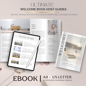 Guías para anfitriones de libros de bienvenida, Carpeta de bienvenida editable de Airbnb, Plantilla de información para huéspedes, Normas de la casa y consejos locales, Descarga para anfitriones de alquileres vacacionales