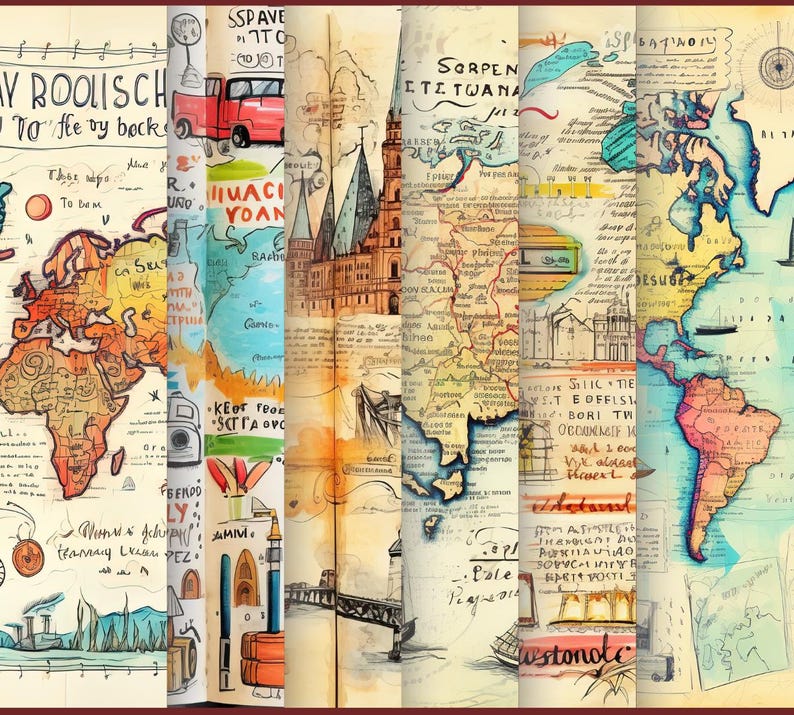 Vintage World Map Digital Paper, Antique Scrapbook Sheets (digital ...