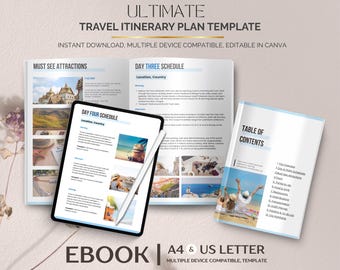 編集可能な旅行日程テンプレート、Canva 旅行プランナー（デジタルダウンロード）
