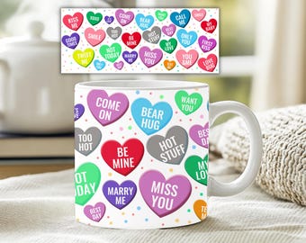 Valentinstag Tasse Sublimationsdesign: Romantische Kaffeetasse Wrap (PNG Download