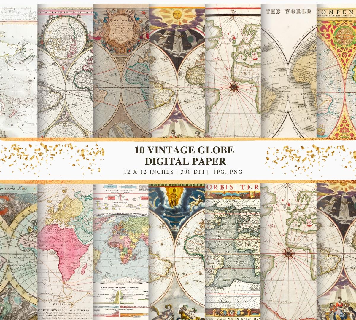 Vintage World Map Digital Paper Pack, Printable Ephemera (digital ...