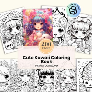 Cute Kawaii Coloring Book for Kids and Adults | Printable Digital Coloring Pages | Fun and Relaxing Kawaii Doodles for Stress Relief