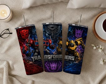 Diseño de envoltura para vaso Transformers, vaso delgado de 20 oz PNG, descarga de sublimación de héroe robot