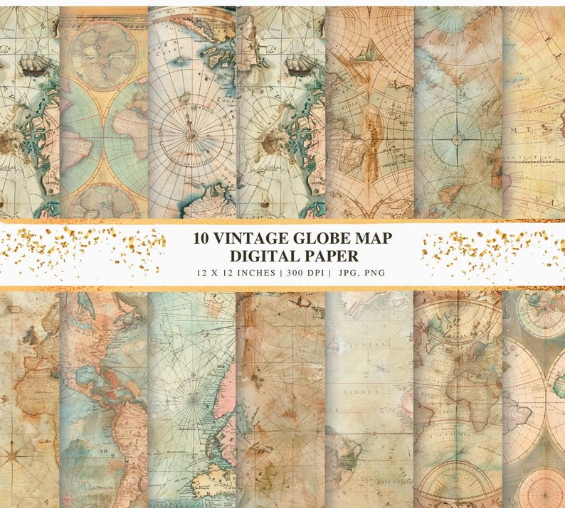Vintage World Map Digital Paper Pack, Scrapbook, Gift Wrap (digital ...