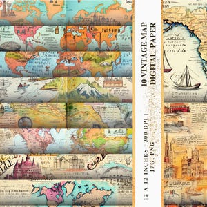 Vintage historische Karte Papier, digitales Geschenkpapier Bundle, antiken Stil druckbare Blätter, Scrapbooking und Geschenkpapier, sofort Download